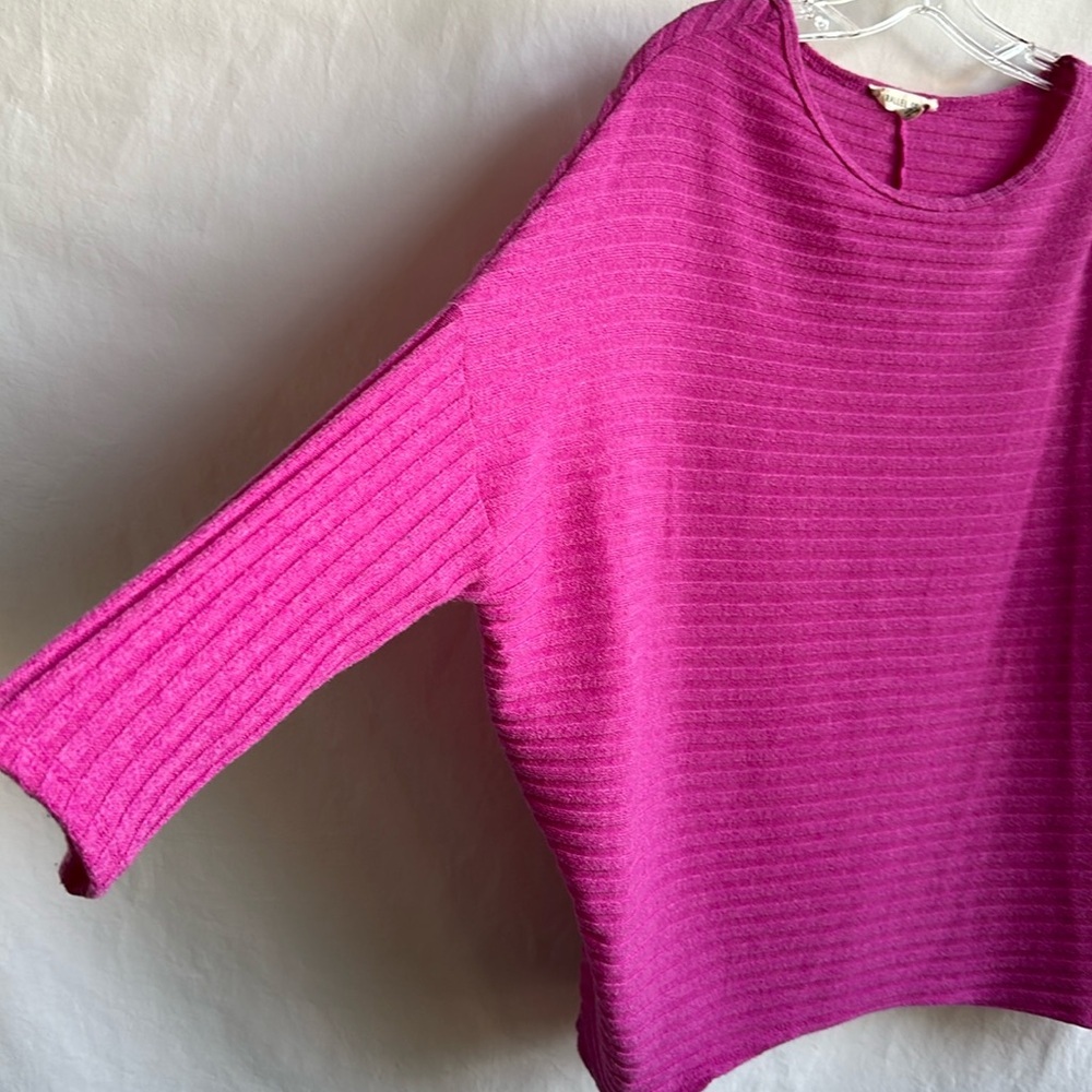 Parallel Skies hot pink / fuchsia long sleeve ribbed sweater top, size L - Picture 2 of 6